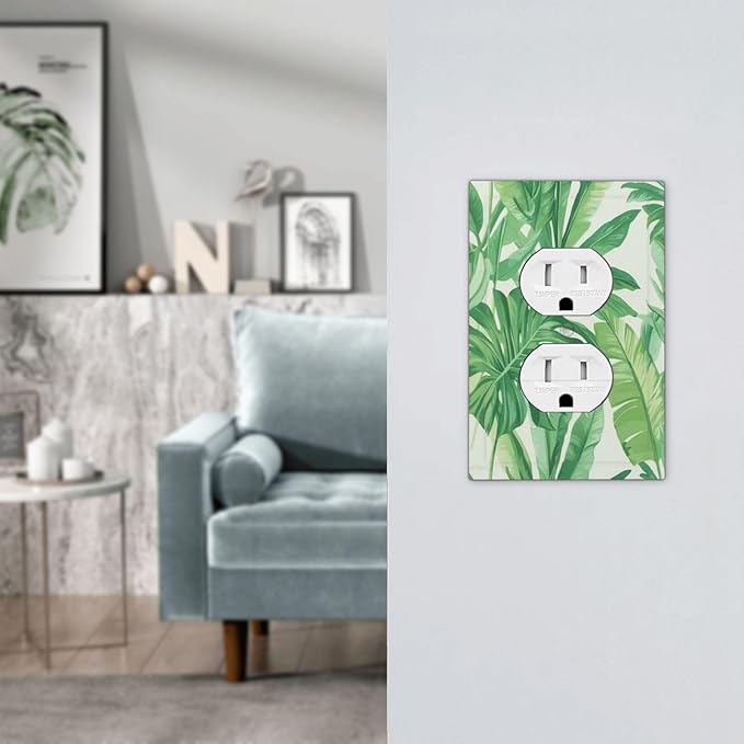 Outlet Covers Tropical Palm Tree Leaf Green Plant 1 Gang Duplex Light Switch Cover Decorative Switch Plates Electrical Receptacle Faceplate Wall Plate For Bed Room Living Room Decor