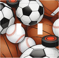 All-Star Sports Balls Collage Double Toggle Switch Cover - 2-Gang Standard US Size Football Baseball Soccer Game Day Themed Light Switch Covers for Boy's Bedroom Decor