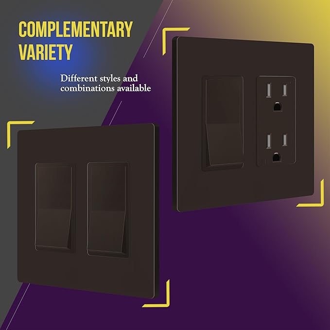 ENERLITES Screwless Decorator Wall Plates Child Safe Outlet Covers, Size 2-Gang 4.68" H x 4.73" L, Unbreakable Polycarbonate Thermoplastic, SI8832-BR, Glossy, Brown