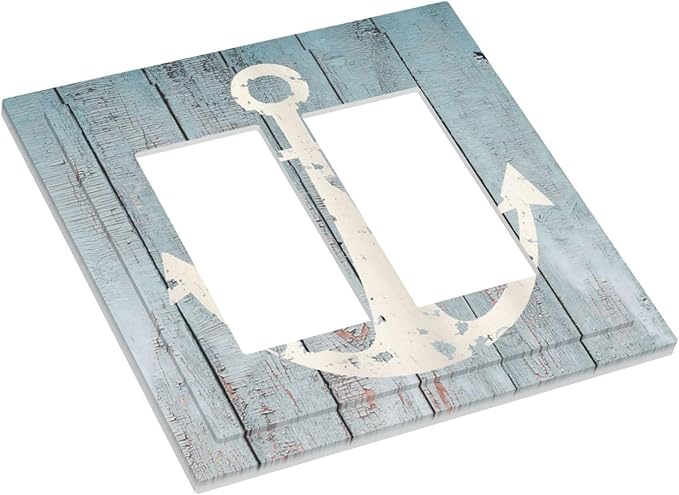 Anchor Rustic Sailing Nautical Wooden Planks Marine Decorative Outlet Covers 2 Gang Double GFCI Rocker Electrical Wall Panels Light Switch Cover Plate for Bathroom Farmhouse Decor