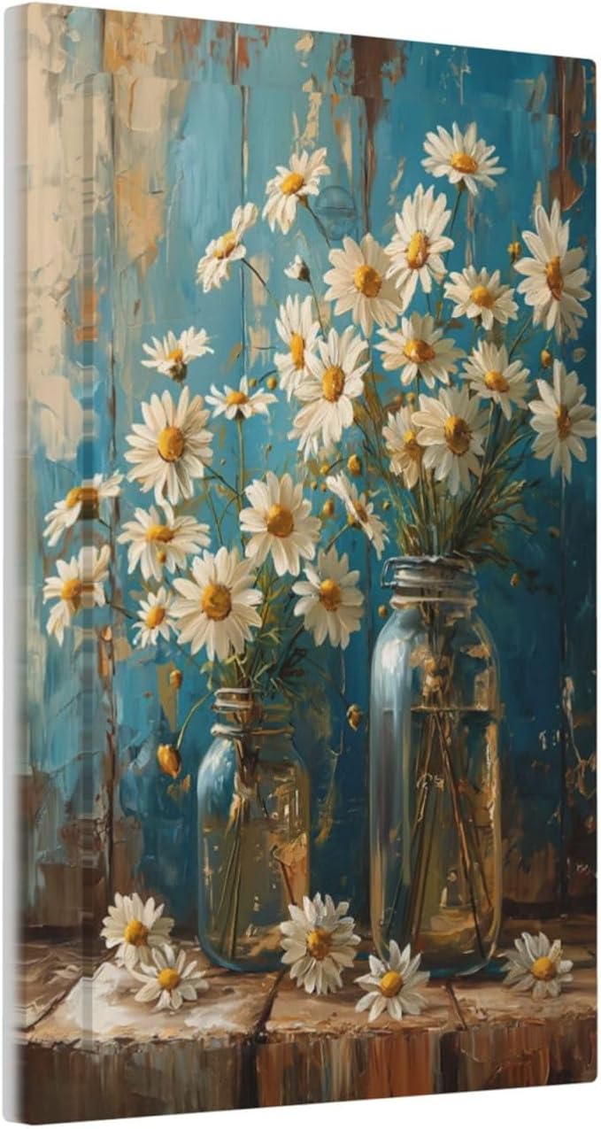 Delicate White Daisy Jars Retro Wood Background Light Switch Cover Plate 1 Gang No Device Blank Electrical Wall Plates Faceplate Decorative Switch Plate Covers for Farmhouse Home Decor