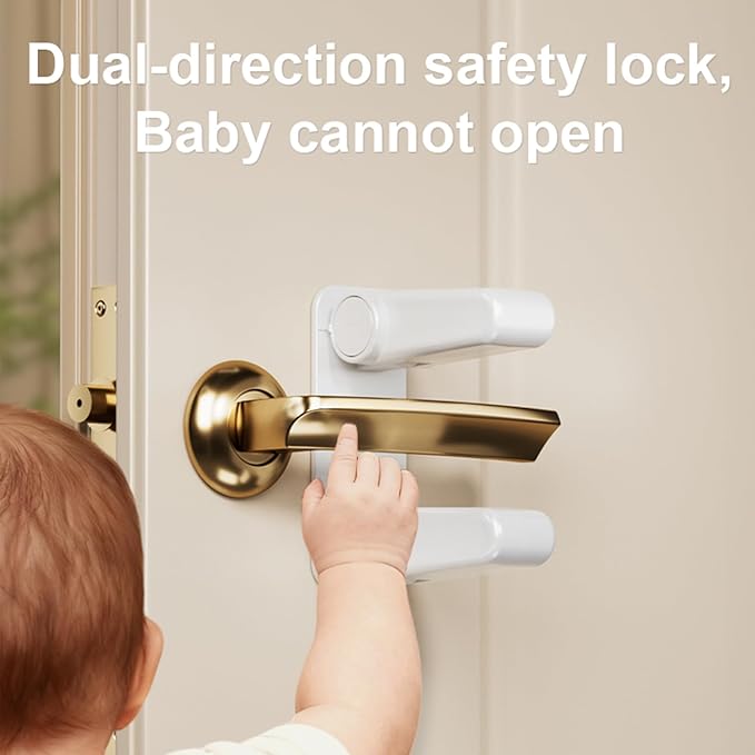 Childproof Door Lever Lock Baby safety locks for doors (2 Pack) – No-Drill Universal Door Handle Lock Easy One-Hand Child & Pet Proof Locks No Tools Needed, White