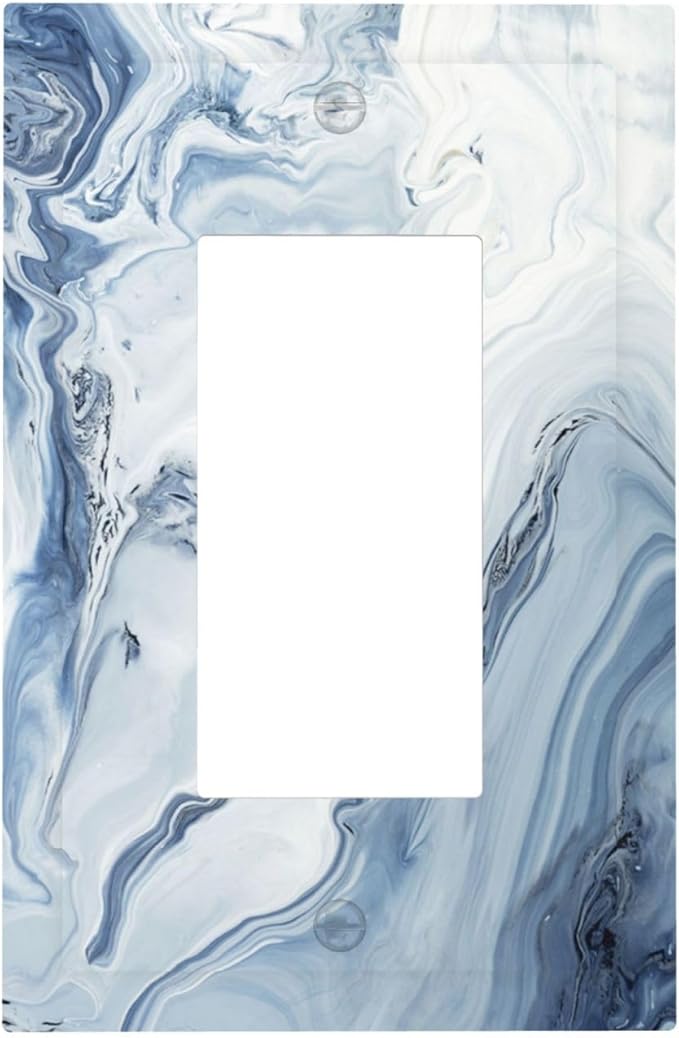 Decorative Outlet Covers Blue Marble Pattern 1 Gang Single Rocker Light Switch Cover Plate Wall Plates GFCI Faceplate for Bedroom living Room Decor