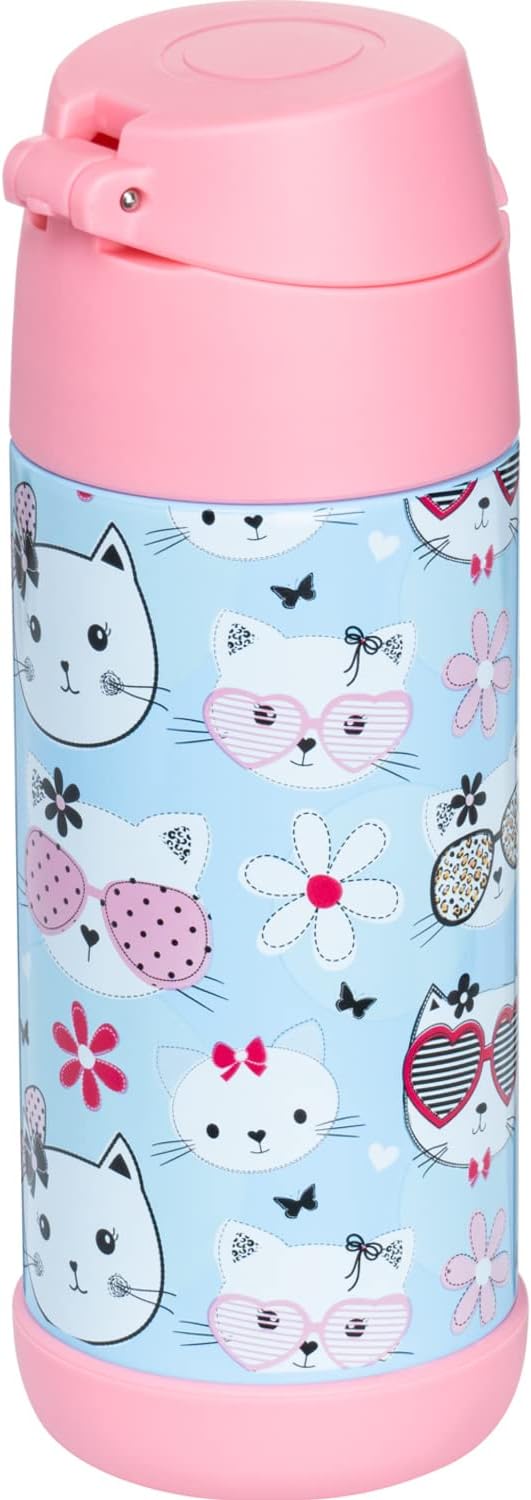 Snug Insulated Kids Water Bottle with Straw & Spout – Double-Wall Stainless Steel, Leakproof, Easy-Flip Lid – For School, Travel, Toddlers & Big Kids - Kitty, 12oz