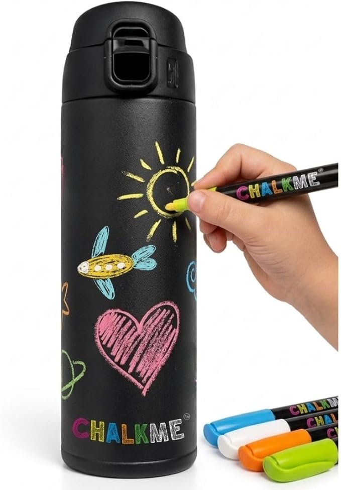 Kids Water Bottle 12oz Stainless Steel Vacuum Insulated with Washable Markers Included, Decorate Your Own Water Bottle, Dishwasher Safe, Easter Basket Stuffers for Boys & Girls