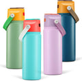 4 PACK 18 OZ Water Bottle for Kids, Stainless Steel Double Insulated Sports Water Bottle, Leak Proof Straw Cup for School, Gifts, Travel, BPA Free (Mixed Color)
