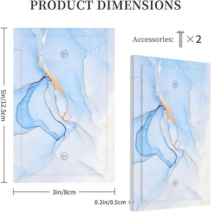 Modern Art Blue Gold Marble Abstract Luxury Print Light Switch Cover Plate 1 Gang No Device Blank Electrical Wall Plates Faceplate Decorative Switch Plate Covers for Bathroom Living Room Decor