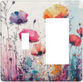 Decorative Outlet Cover Colorful Watercolor Wildflowers Elegant Painting Floral 2 Gang Wall Plate Single Toggle 1 Rocker Light Switch Cover Switch Plate Covers Faceplate for Bedroom Decor