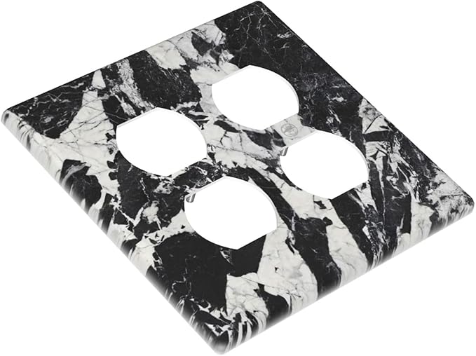 Black White Marble Abstract Luxury Outlet Covers 2 Gang Double Duplex Decorative Light Switch Covers Electrical Wallplates Socket Faceplate for Bathroom Kitchen Decor