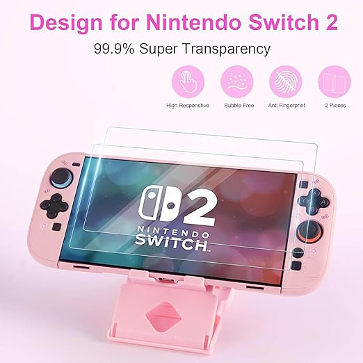 GUTIAL Accessories Bundle for Nintendo Switch 2 2025 - Cute Kawaii NS 2 Accessories kit for Grils Boys Kids with Travel Carrying Case and Cartoon Dockable Cover Case, Screen Protector, Stand - Pink