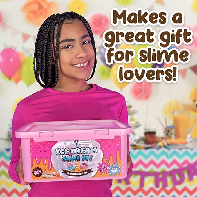 Original Stationery Ice Cream Slime Kit for Girls Toys, DIY Cherry-Scented Slime Making Set with 31 Pieces, Fun Arts and Crafts for Kids Ages 8-12, Birthday Gift