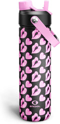 ENCOOL Valentine's Day Insulated Water Bottle with Straw Stainless Steel Water Bottle, Leak-Proof, BPA-Free, Keeps Cold for 24 Hours for Sports, Travel, School (26 oz, Kiss Love Violet x Black)
