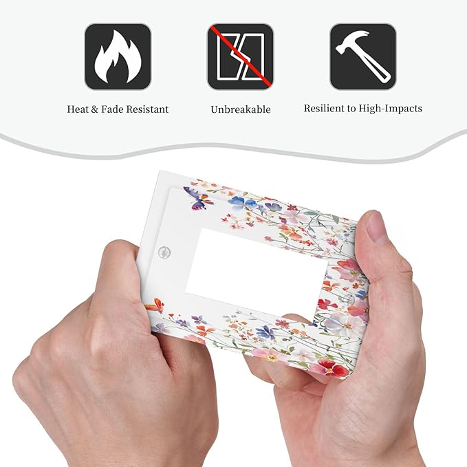 Colorful Flower Watercolor Floral Butterfly Bird Decorative Outlet Covers 1 Gang Single Rocker Light Switch Cover Plate Wall Plates GFCI Faceplate for Bedroom Living Room Decor