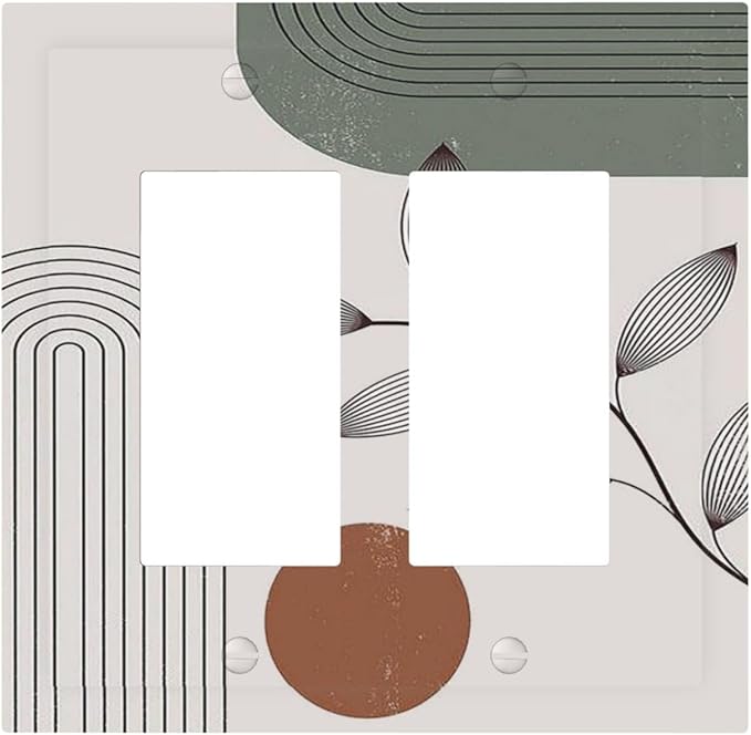 Decorative Outlet Covers Sage Green Boho Nature Art Minimalist Geometric Plant 2 Gang Double GFCI Rocker Electrical Wall Panels Light Switch Cover Plate for Bedroom living Room Decor