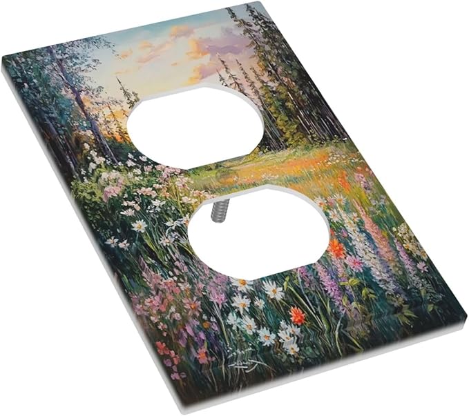 Outlet Covers Floral Landscape Rustic Nature Wildflower 1 Gang Duplex Light Switch Cover Decorative Switch Plates Electrical Receptacle Faceplate Wall Plate For Bed Room Living Room Decor