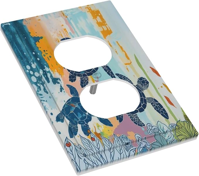 Outlet Covers Colorful Ocean Sea Turtle Marine Life 1 Gang Duplex Wall Plate Decorative Switch Plates Electrical Receptacle Faceplate Light Switch Cover for Kids room Bedroom Decor