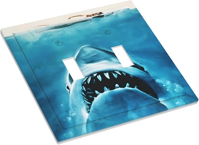 Swimming Woman Funny Shark Blue Ocean Decorative Switch Plates 2 Gang Double Toggle Outlet Light Switch Cover Wall Plate Electrical Faceplate for Kids Room Bedroom Decor