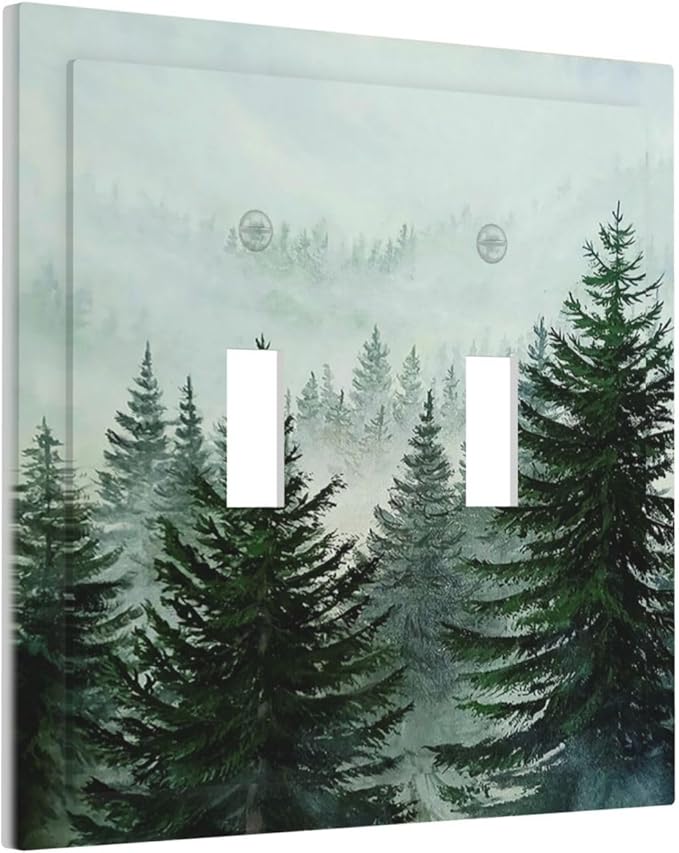 Forest Pinetrees Misty Landscape Nature Decorative Switch Plates 2 Gang Double Toggle Wall Plate Electrical Faceplate Outlet Light Switch Cover for Bedroom Farmhouse Decor