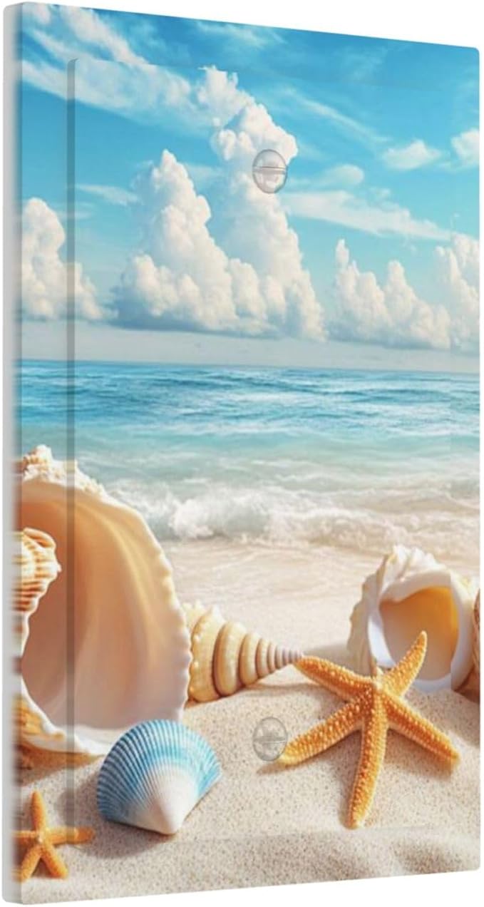 Beach Coastal Seashore Sea Starfish Shell Sand Light Switch Cover Plate 1 Gang No Device Blank Electrical Wall Plates Faceplate Decorative Switch Plate for Bathroom Home Decor
