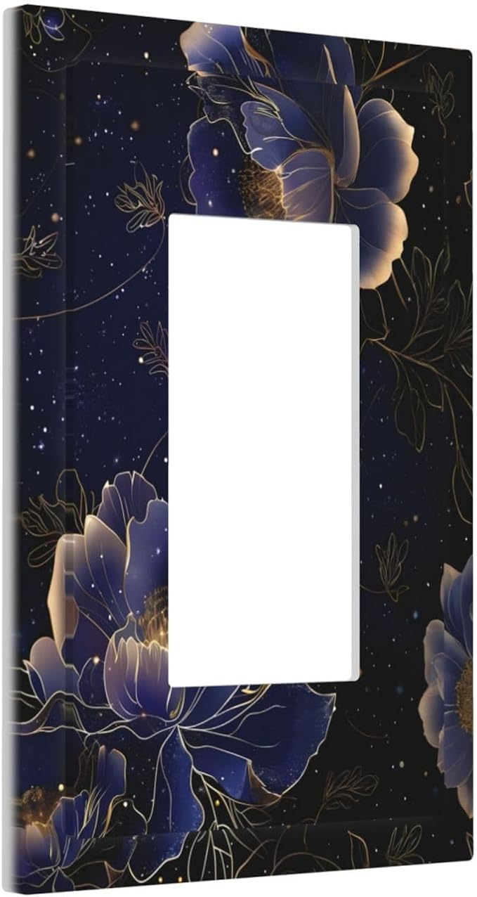 Navy Blue Floral Vintage Flower Dark Watercolor Decorative Outlet Covers 1 Gang Single Rocker Light Switch Cover Plate Wall Plates GFCI Faceplate for Bedroom Living Room Decor