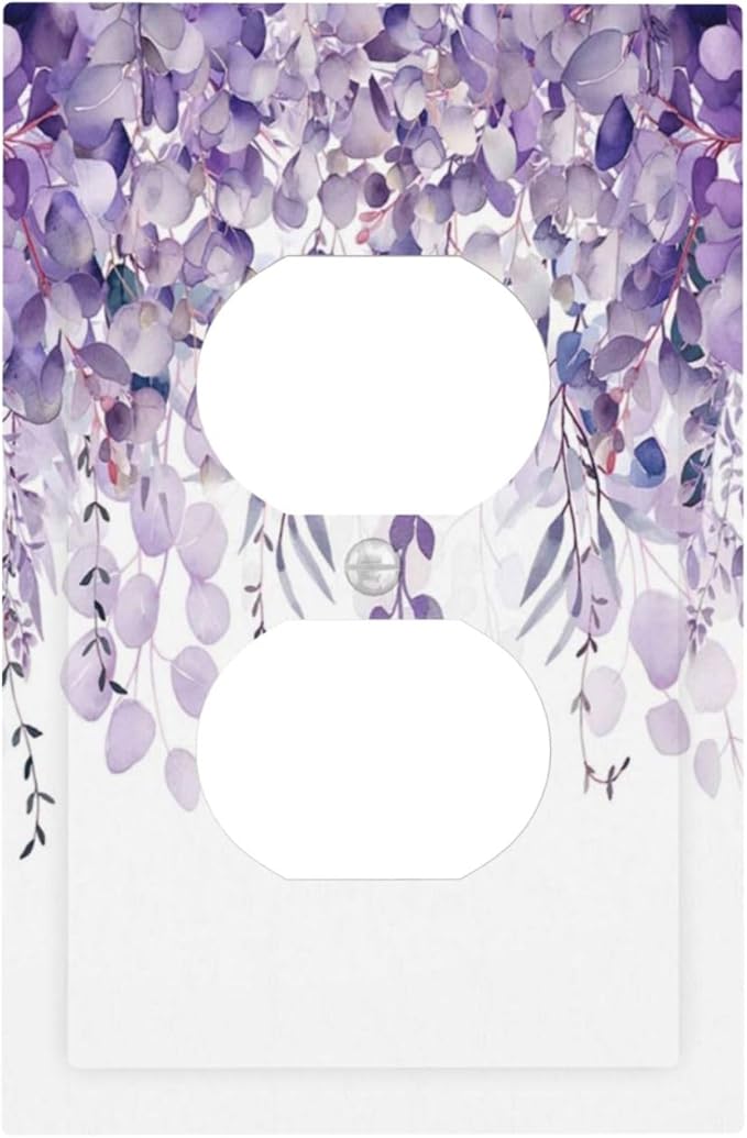Purple Plants Leaves Eucalyptus Vine Floral Flowers Outlet Covers 1 Gang Duplex Light Switch Cover Decorative Switch Plates Electrical Receptacle Faceplate Wall Plate for Bedroom Living Room Decor