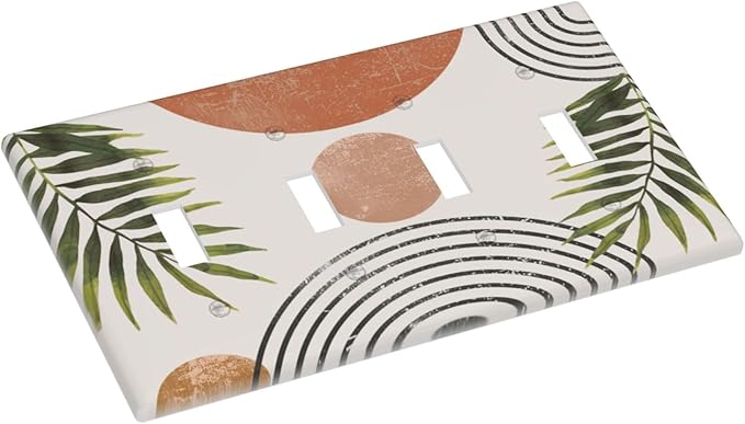 Beautiful Boho Mid Century Large Archs Sun Leaves Plants Light Switch Covers Quad Toggle Electrical Faceplate 4 Gang Wall Plate Decorative Switch Plates Cover for Bedroom Living Room Decor