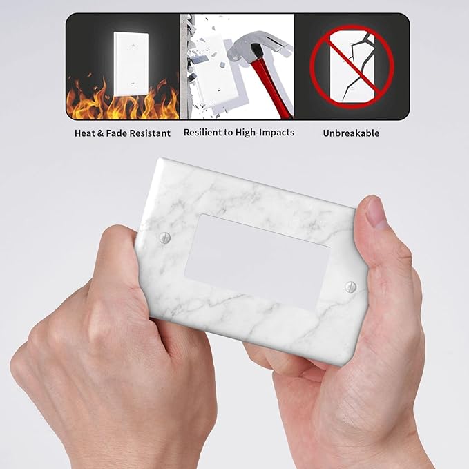 Faux White Marble Printed Single Gang Rocker Light Switch Cover Plates Decorative Outlet Covers, 1 Gang Rocker Wall Plate
