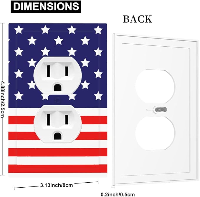 American Flag Duplex Wall Plate - 1-Gang Standard US Size Patriotic Stars & Stripes Outlet Covers, 4th of July USA Pride for Holiday Decor