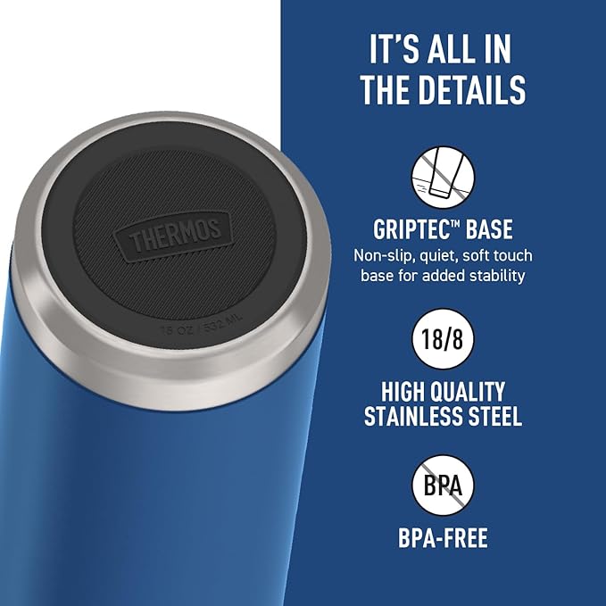 THERMOS ICON SERIES Water Bottle with Spout - 18 Ounce, Navy - Stainless Steel Vacuum Insulated Water Bottle with Lid
