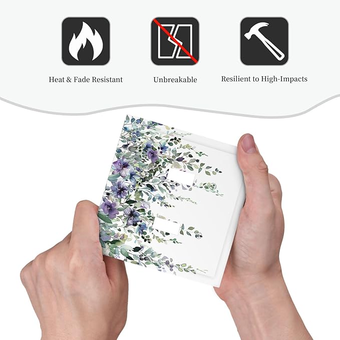 Light Switch Cover Plate Blue Purple Eucalyptus Leaves Boho Botanical 2 Gang Double Toggle Decorative Switch Plates Plug Cover Wall Plates Electrical Faceplate for Bathroom Home Decor