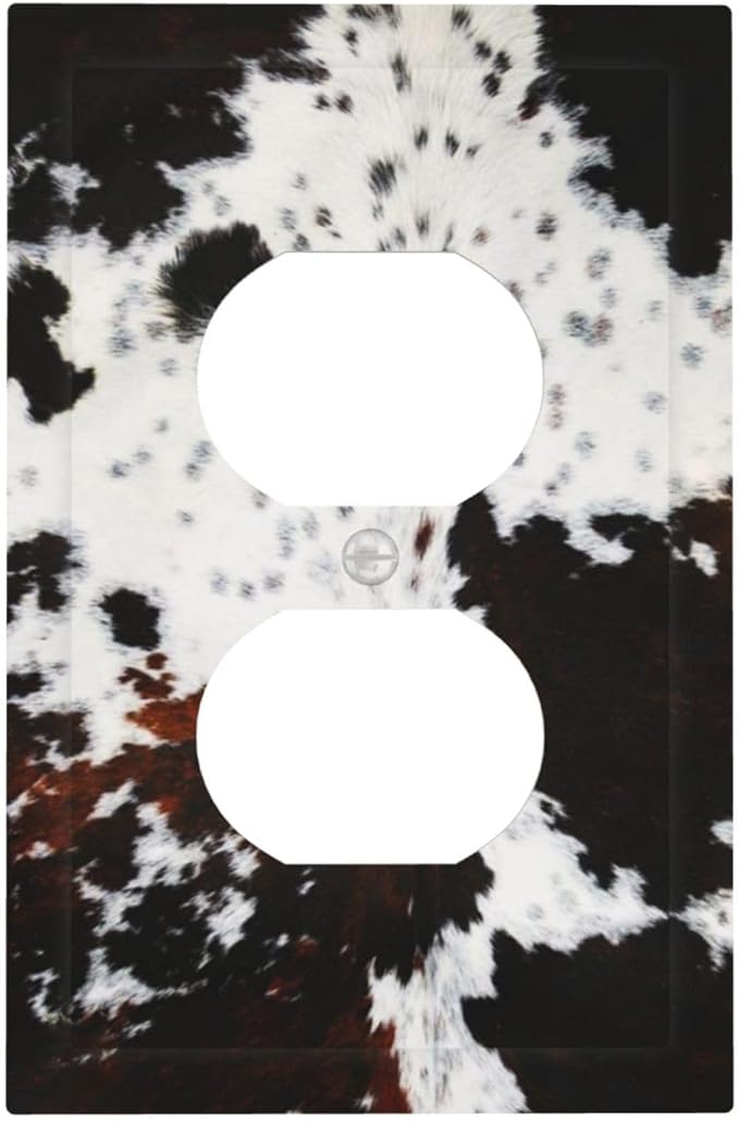 Country Maroon Brown Taupe Black White Animal Cow Fur Skin Cowhide Cheetah Print 1 Gang Duplex Wall Plate Electrical Receptacle Outlet Cover Decorative Dual Device Mid Size Plug Light Switch Wallplate