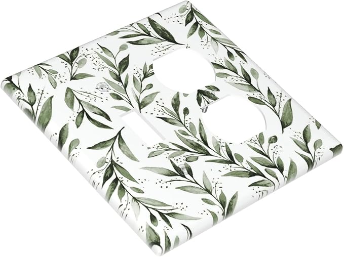 Green Leaf Olive Leaf Sage Floral Wallplates 1 Toggle 1 Duplex Switch Plate Electrical GFCI Faceplate Decorative Light Switch Covers for Bedroom Living Room Decor