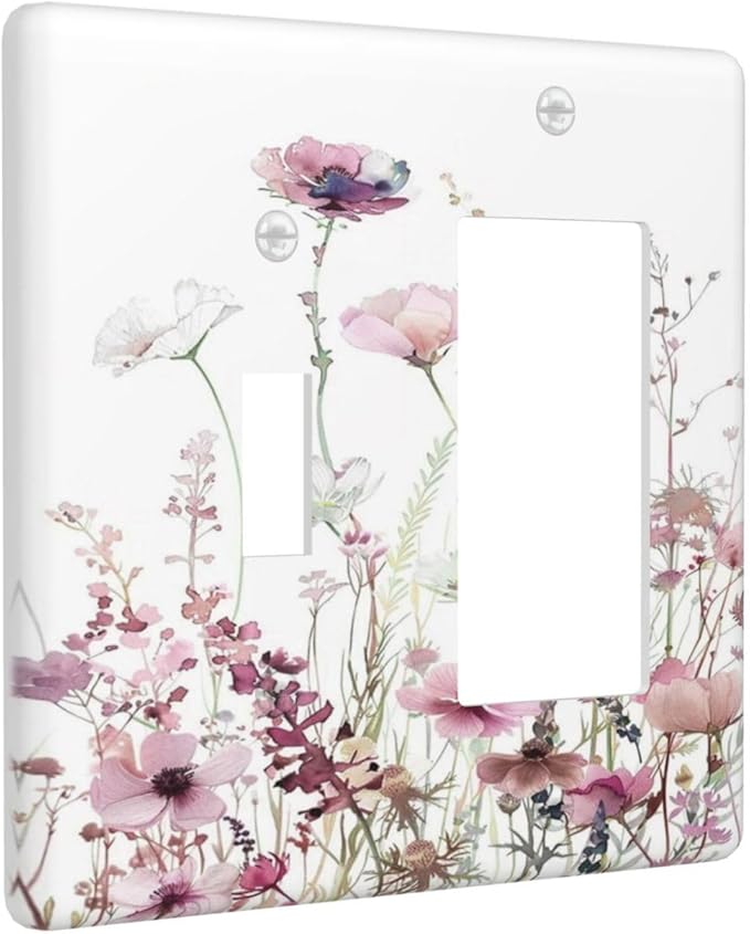 Floral Pink Watercolor Wildflowers Plant Flower Outlet Covers 1 Toggle 1 Rocker Combination Decorative Wall Plate Electrical Switch Plates Light Switch Cover Plate for Bedroom Living Room Decor