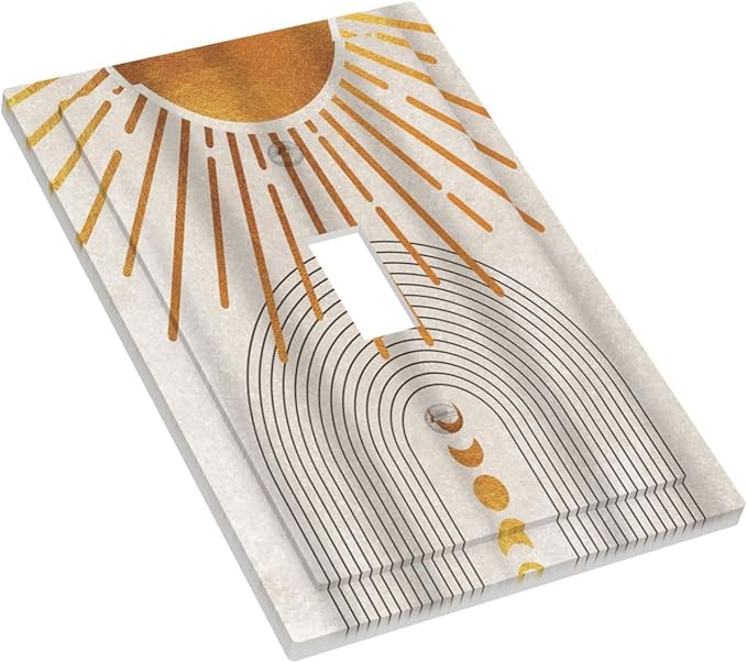 Mid Century Gold Sun Abstract Arch Boho Moon 1 Gang Light Switch Covers Decorative Unique Single Toggle Wall Plate Switchcover Electrical Switchplate for Kitchen Bathroom Bedroom Decor