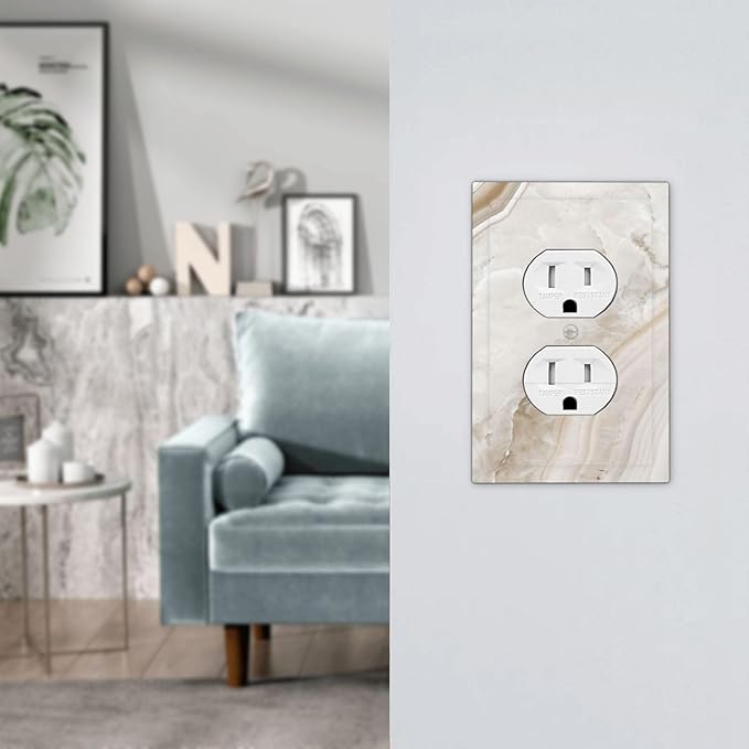 Outlet Covers Beige Marble Pattern 1 Gang Duplex Light Switch Cover Electrical Receptacle Faceplate Wall Plate Decorative Switch Plates for living Room Bedroom Decor