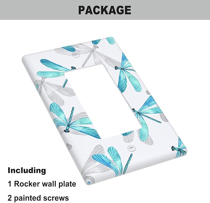Blue Dragonfly Single Rocker Wall Plate Spring Summer Flying Dragonfly Decorator Rocker Switch Plate Decorative 1 Gang Lightswitch Cover Home & Office