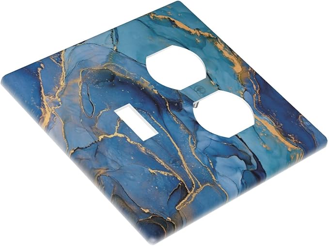 Light Switch Cover Blue Marble Modern Ombre Watercolor Ink Art 2 Gang Outlet Cover 1 Toggle Duplex Decorative Switchplate Wall Plate Electrical Receptacle Art Faceplate for Bedroom Bathroom