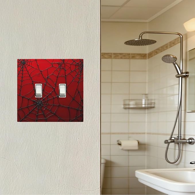 Red Spider Web 2-Gang Double Toggle Light Switch Plate, Hero Theme Cartoon Wall Plate for Boys Bedroom, Playroom, Game Room & Man Cave