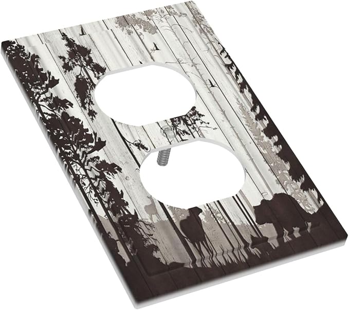 Outlet Covers Rustic Deer Hunting Forest Woodland 1 Gang Duplex Light Switch Cover Plate Country Decorative Wall Plates Electrical Switchplate Receptacle Cover for Farmhouse Home Decor
