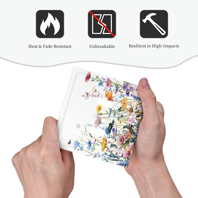 Watercolor Wildflowers Colorful Floral Plant Decorative Switch Plates 2 Gang Double Toggle Outlet Light Switch Cover Wall Plate Electrical Faceplate for Bedroom Living Room Decor