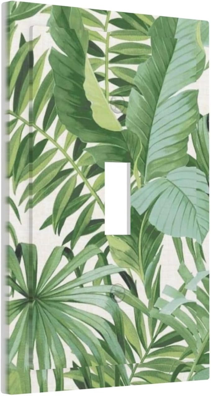 Green Tropical Palm Leaves Decorative Single Toggle Decorator Light Switch Cover Plate 1-Gang Summer Nature Hawaiian Plant Greenery Banana Leaf Electrical Receptacle Face Outlet Plug Wall Plate Cover
