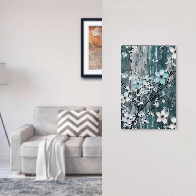 Rustic Blue Watercolor Flower Wooden Background Light Switch Cover Plate 1 Gang No Device Blank Electrical Wall Plates Faceplate Decorative Switch Plate for Bedroom Living Room Decor
