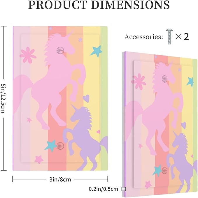 Cute Purple Pink Rainbow Unicorn 1 Gang Light Switch Cover Electrical No Device Wall Plate Switchplates Decorative Faceplate for Nursery Girls Boys Room Kids Room Home Decor