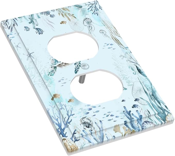 Outlet Covers Teal Blue Ocean Sea Turtle Seabed Plants 1 Gang Duplex Light Switch Cover Electrical Receptacle Faceplate Wall Plate Decorative Switch Plates for Bathroom Kids room Decor