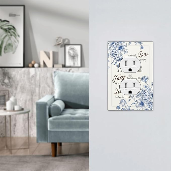 Decorative Outlet Covers Inspirational Quotes Blue Flower Floral 1 Gang Duplex Light Switch Cover Plate Unique Wall Plates for Electrical Outlets Switch Plate Covers for Bedroom Home Decor