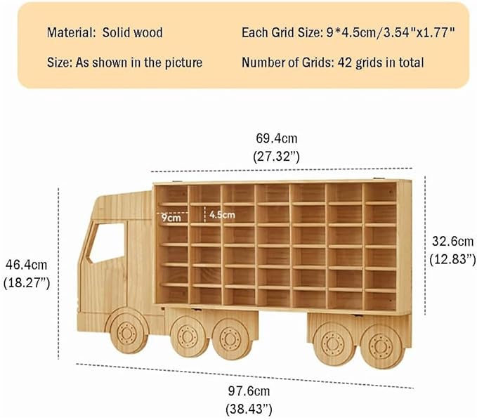 Wood Toy Car Display Rack, Holds 42 Diecast Cars Model Car Display Case 1/64 Scale Toy Cars Organizer Freestanding or Wall-Mounted Toy Car Storage Cabinet