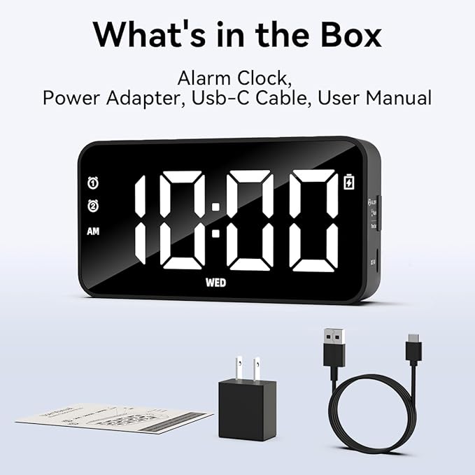 Plug in Digital Alarm Clocks with Rechargeable Backup Battery for Bedrooms Living Room Study Loud Bedside Desk Clock with Memory Function Dual Alarm 3 Modes Weekends Weekdays Every Day for Kids Adults