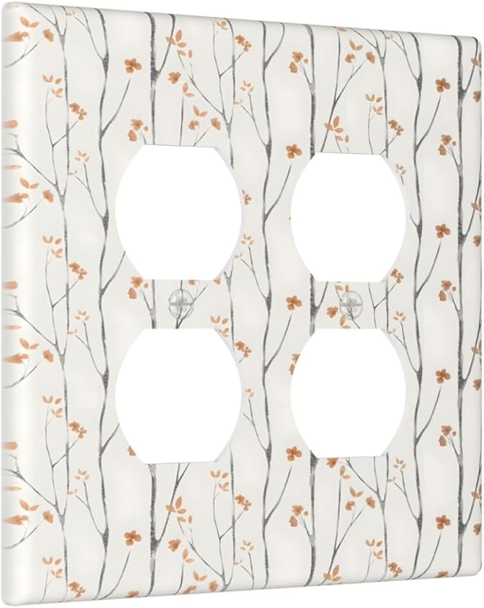 Boho Floral Watercolor Tree Branch Flower Minimalist Outlet Covers 2 Gang Double Duplex Decorative Light Switch Covers Electrical Wallplates Socket Faceplate for Bedroom Living Room Decor