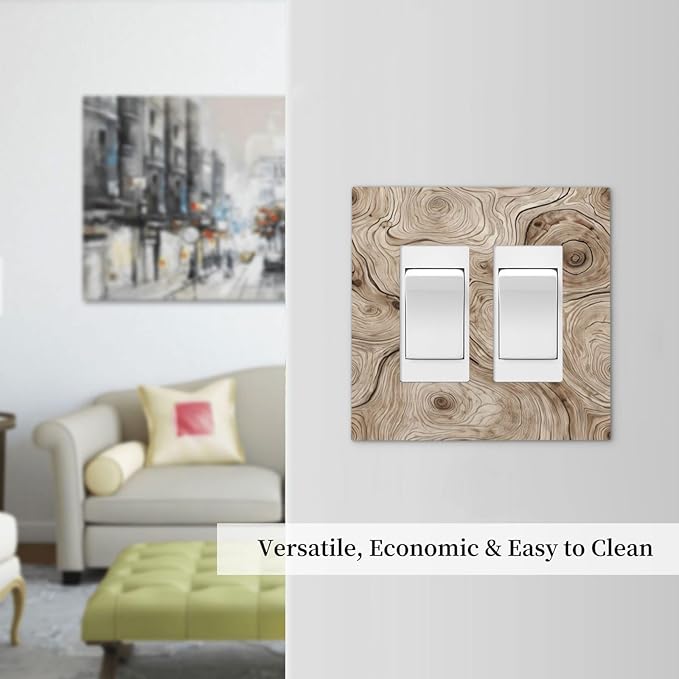 Tree Annual Rings Burl Texture Brown Wood Grain Print Decorative Outlet Covers 2 Gang Double GFCI Rocker Electrical Wall Panels Light Switch Cover Plate for Farmhouse Bedroom Decor