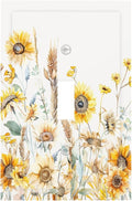 Yellow Floral Sunflowers Wheat Ears Watercolor Wild Flowers Decorative Light Switch Cover 1 Gang Single Toggle Device Electrical Faceplate Switchplates Decorator Outlet Wall Plate for Bedroom Home